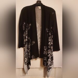 Christopher Banks Elegant Black and Gray Floral Women's Sweater Open Front USA